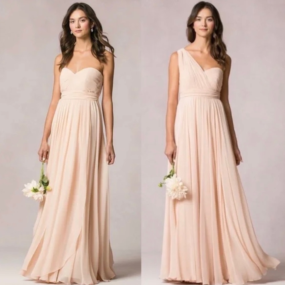 Jenny Yoo size Zero blush chiffon convertible bridesmaids dress.
